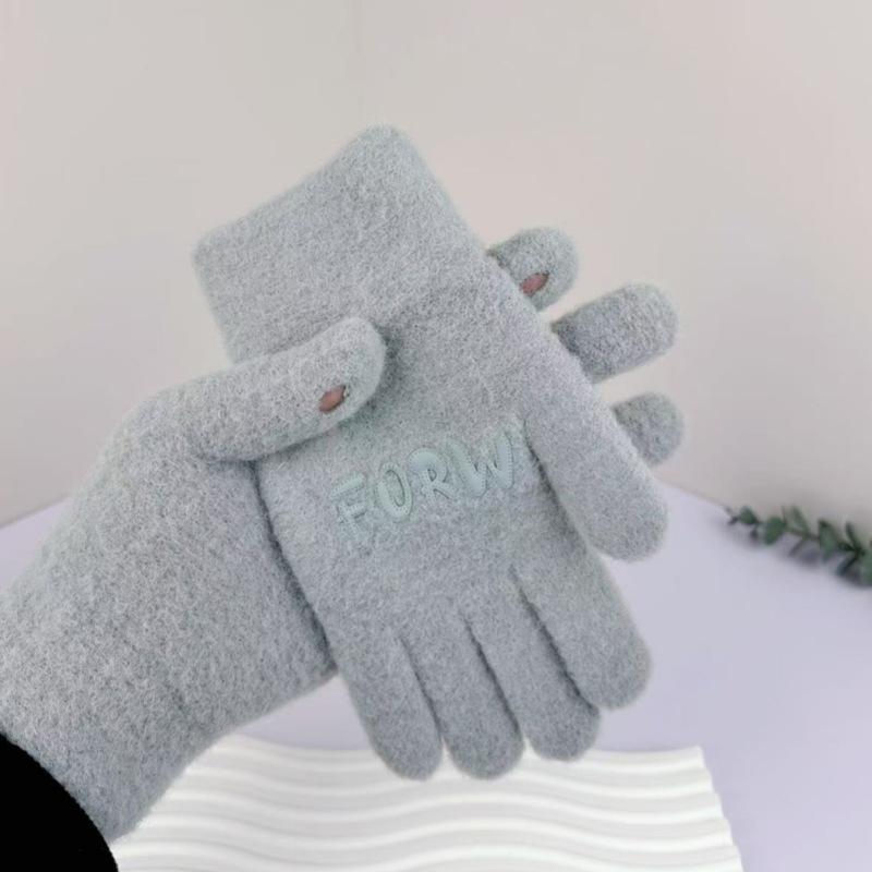

Ladies Winter Warm Knitted Gloves Students Outdoor Cycling Cold Proof Finger Divided Touchable Screen сірий колір