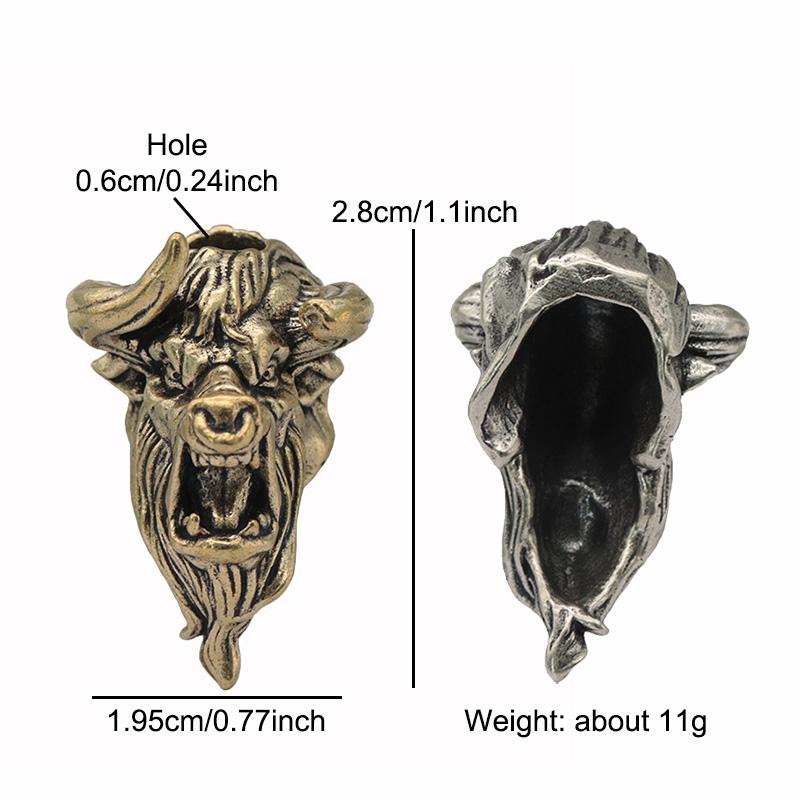 Bull Head Sculpture Brass Knife Beads EDC DIY Paracord Woven Bracelets Lanyard Pendants Accessories Outdoor Tool Hangings Charms