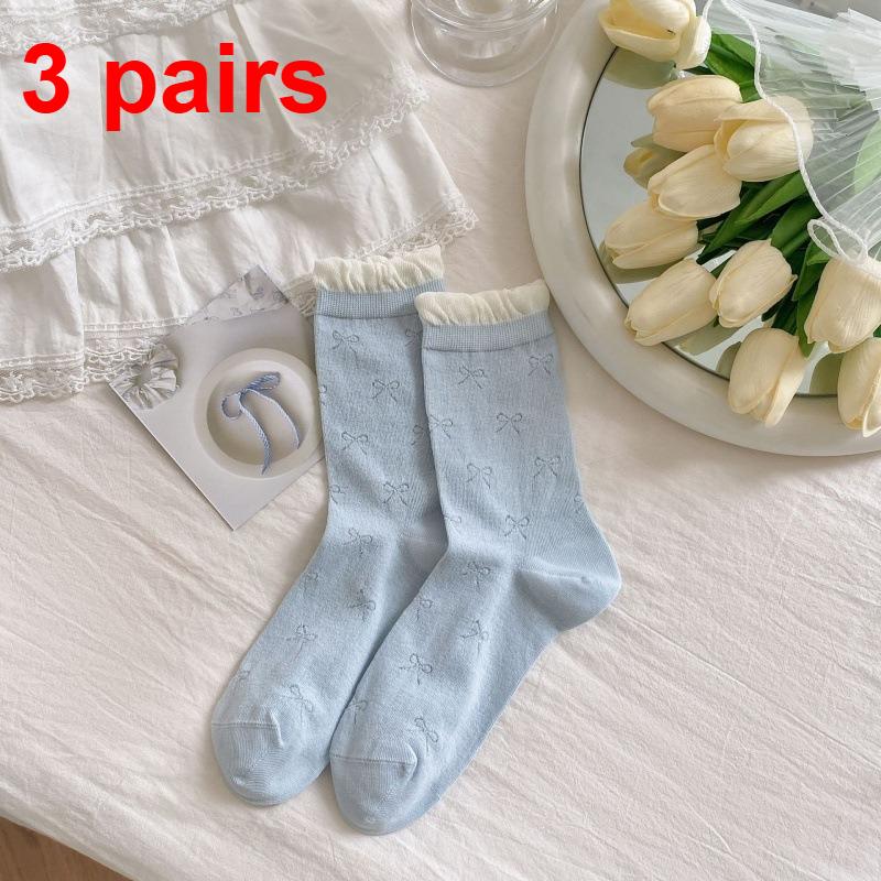 3 Pairs Spring/Summer Women's Thin Hollow-Out Mid-Calf Socks Ballet Bubble Tongue Lace Socks for Girls Women