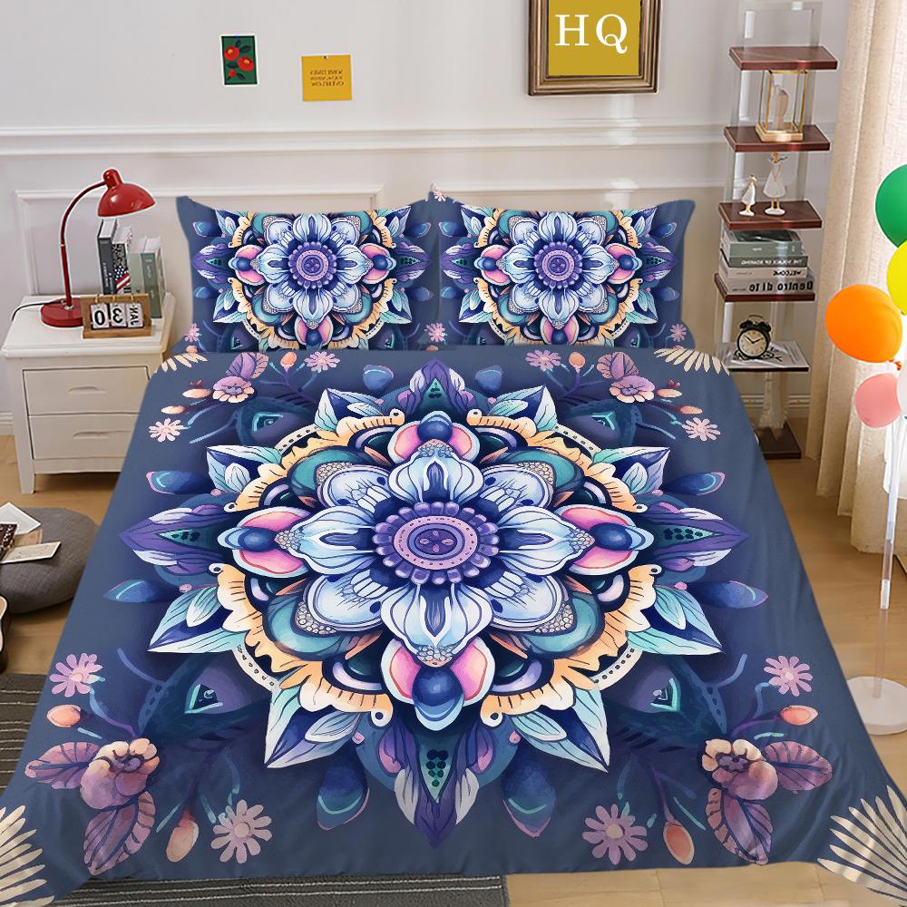3D Datura Bedding Set Indian Style Duvet Cover 2/3pcs UK/US/AU/DE/UE Full Size Super Big Bed Room Washable Soft and Quick Drying Home Decoration