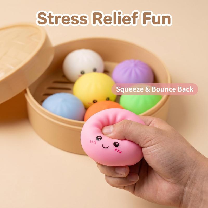 1 Set Soft Steamed Bun Fidget Toy Colorful Stress Reliever for Office Home Travel Relaxation Gift