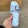 Fashion Buckle Decoration Women's Slippers 2024 Summer Flat Bottom Beach Casual Shoes Female Footwear Brand Design Soft Leather Slides