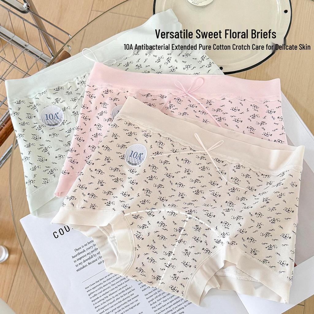 10A Antibacterial Sweet Floral Cotton Girls' Mid-Waist Boxer Briefs - Comfortable & Breathable