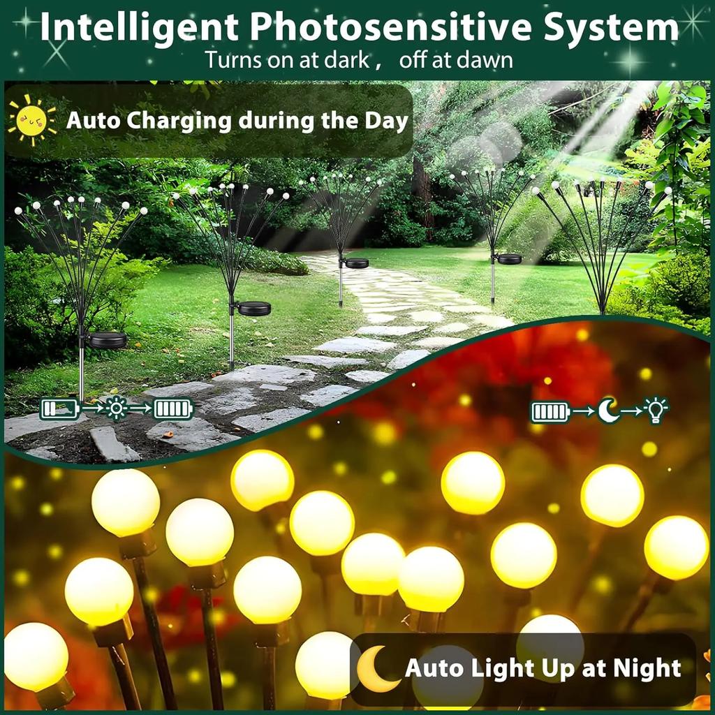 8pcs Outdoor LED Solar Lights Waterproof Starburst Solar Firefly Lights Lawn Lamp Garden Lamp for Path Landscape Decorative