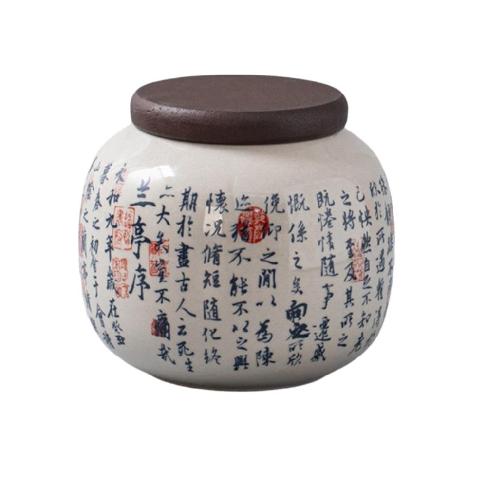 Wood Lid Traditional Chinese Tea Canister Ceramic Tea Leaf Can Tea Storage Jar Living Room