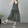 Sleeveless Plus Size Vintage Floral New In Dresses for Women Casual Loose Long Summer Denim Dress