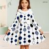 Girls High Neck Long Sleeve Geometric Printed Dress Furry Collar And Cuffs A Line Flared Hem