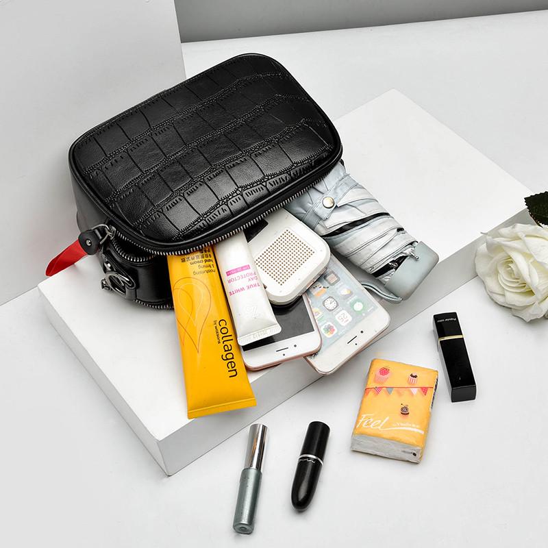 Freizeit PU-Leder Messenger Damen Umhängetaschen Kontrastfarbe Reißverschluss Gitter Umhängetaschen