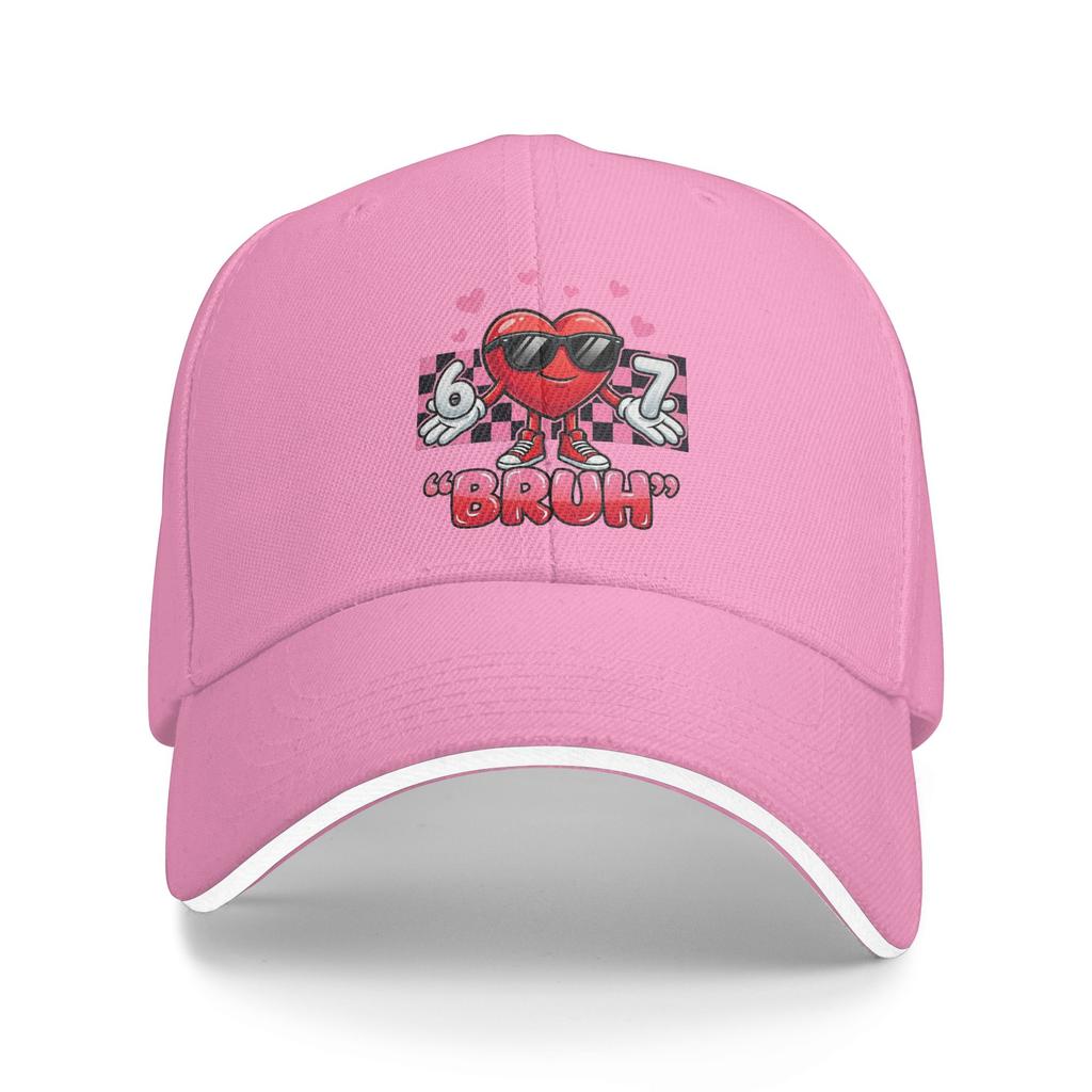 Six Seven 67 Bruh 6 7 Meme Funny Valentine Heart Baseball Cap Print Trucker Hat Summer Fitted Retro Outdoor Sports Snapback Cap