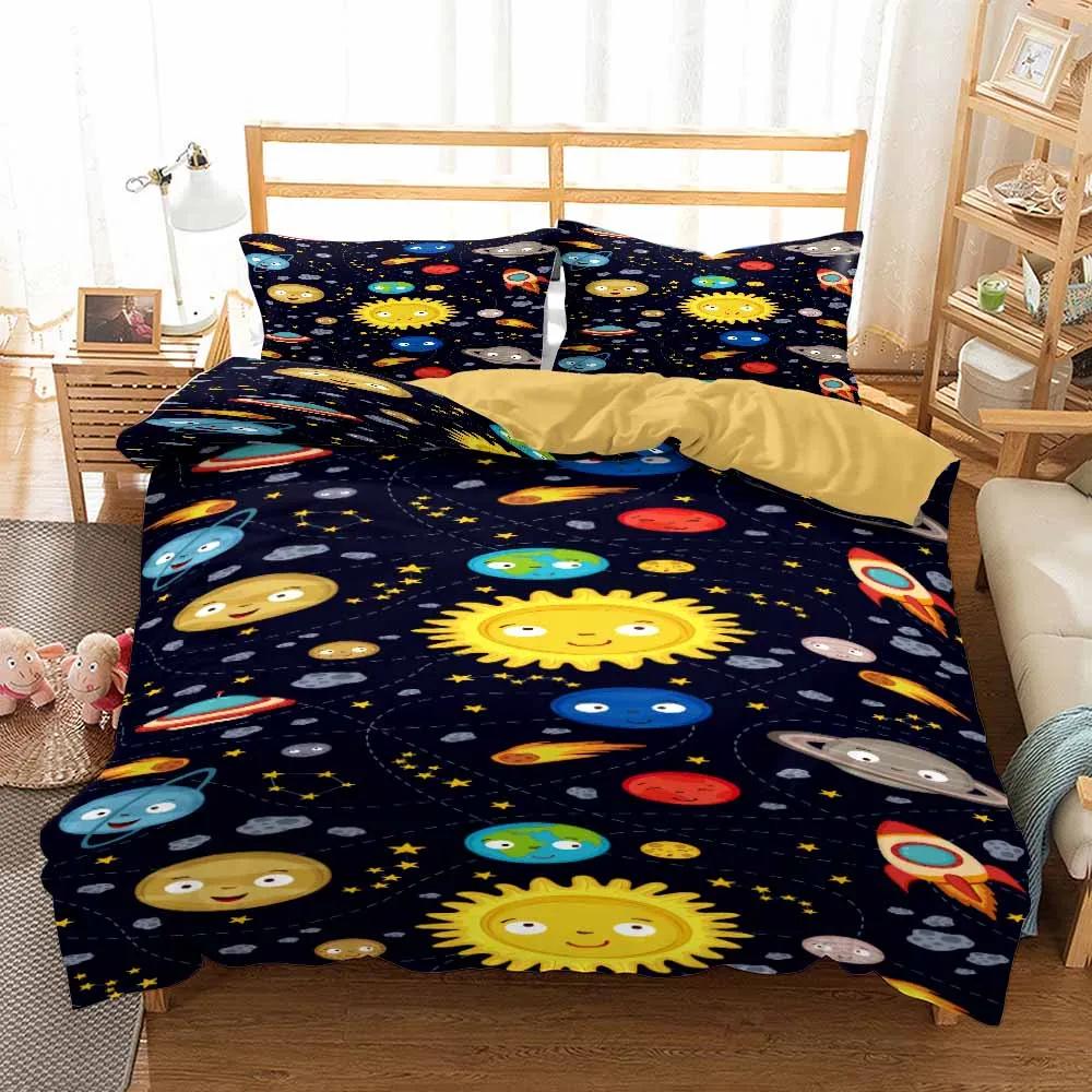 Kids Excavator Bedding Set Double Single Size Bed Linens For Winter Cute Cartoon Duvet Cover Sets Pillowcases 100% High Quality