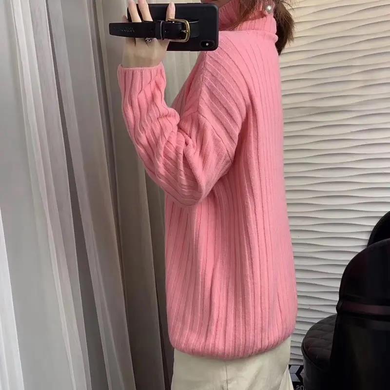 Pulovr Svetr Podzim a Zima 2022 Vertikální svetr s vysokým výstřihem Dámské Volný Přiléhavý Svetr Pevný pletený svetr Svetr