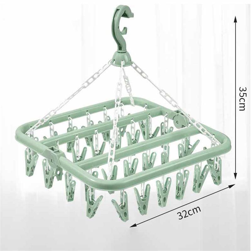 32 Clips Folding Clothes Hanger Dryer Windproof Pants Socks Underwear Plastic Drying Laundry Rack Home Household Accessory