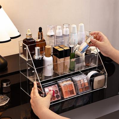 Suport de depozitare transparent cu 3 niveluri pentru produse cosmetice, Suport de expunere pentru parfumuri, Suport de expunere multi-funcțional tip scară 2026