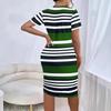 This Striped Printed Dress Is A Fashionable and Sexy Round-neck Short-sleeved Dress for Summer