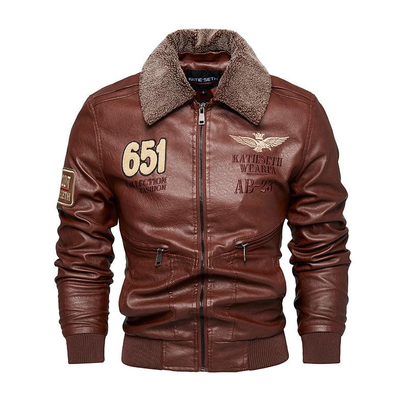 Men's Leather Jacket Men's Autumn and Winter Lapel Fleece Trend Large Size Locomotive