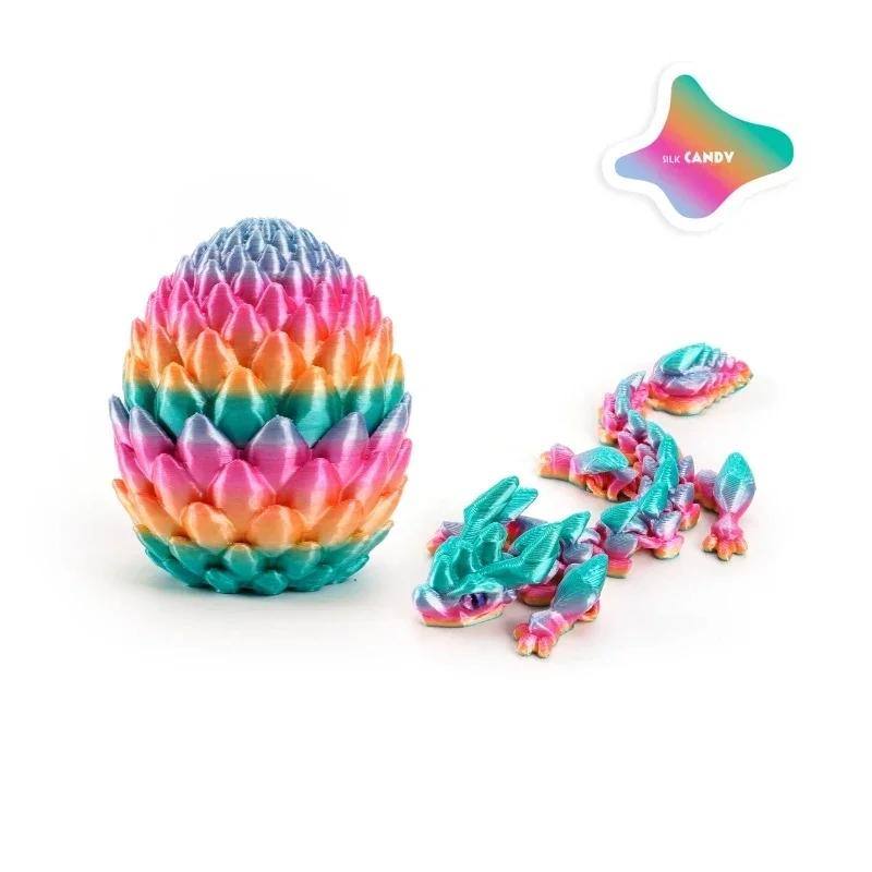 12cm 3D Printed Easter Eggs with Icy Crystal Mini Dragon Articulated Dragon Figure Easter Basket Stuffers Party Favors for Kids