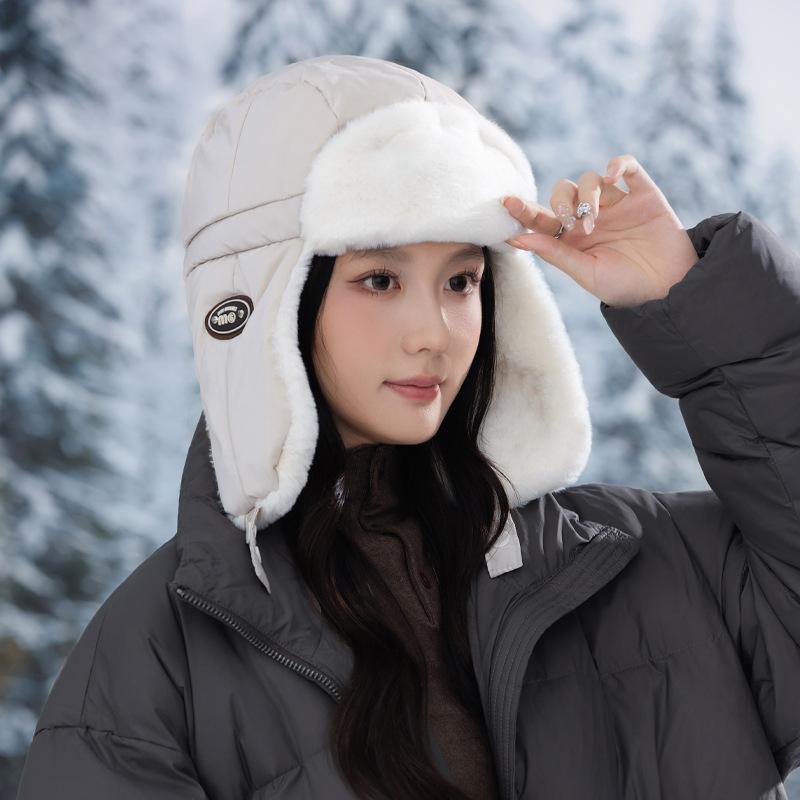 New Winter Hat for Women's Warm Velvet Thickened Cold Proof Lei Feng Hat Outdoor Cycling Windproof Hat Ear Protection Head Hat