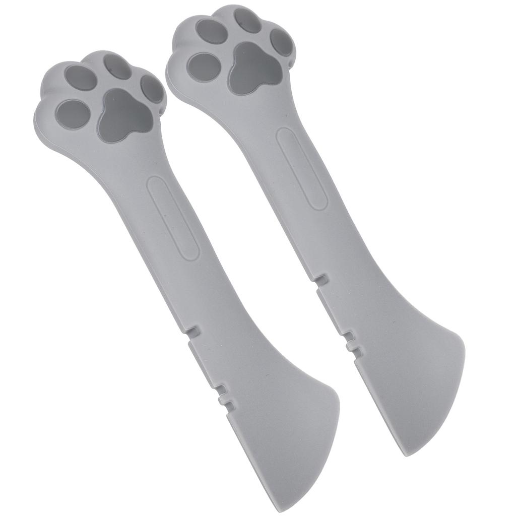 2pcs Multifunction Pet Cat Paw Can Opener Food Spoon Silicone Lightweight Washable for CatGray