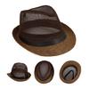 British Style Trilby Hat Straw Weaving Fedoras Hat for Gentlemen Camping Travel