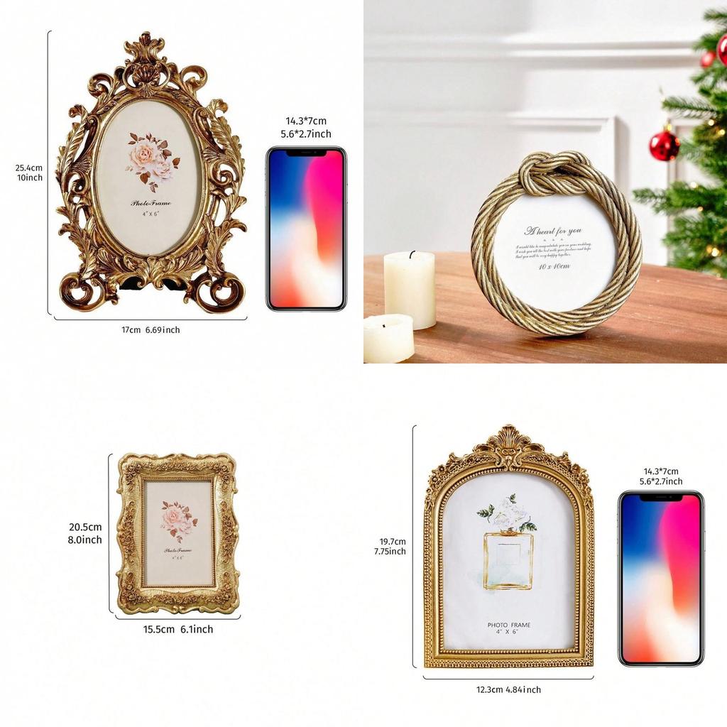 Vintage Resin Photo Frame With Gold Embossed Rose Pattern For Christmas And Anniversary Gifts