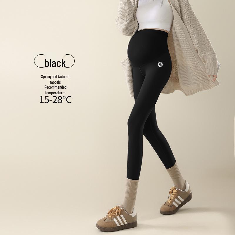 Maternity Shark-Patterned Leggings: Wearable as Yoga Pants, with Fleece Lining for Warmth in Autumn/Winter. Non-Constrictive Design.