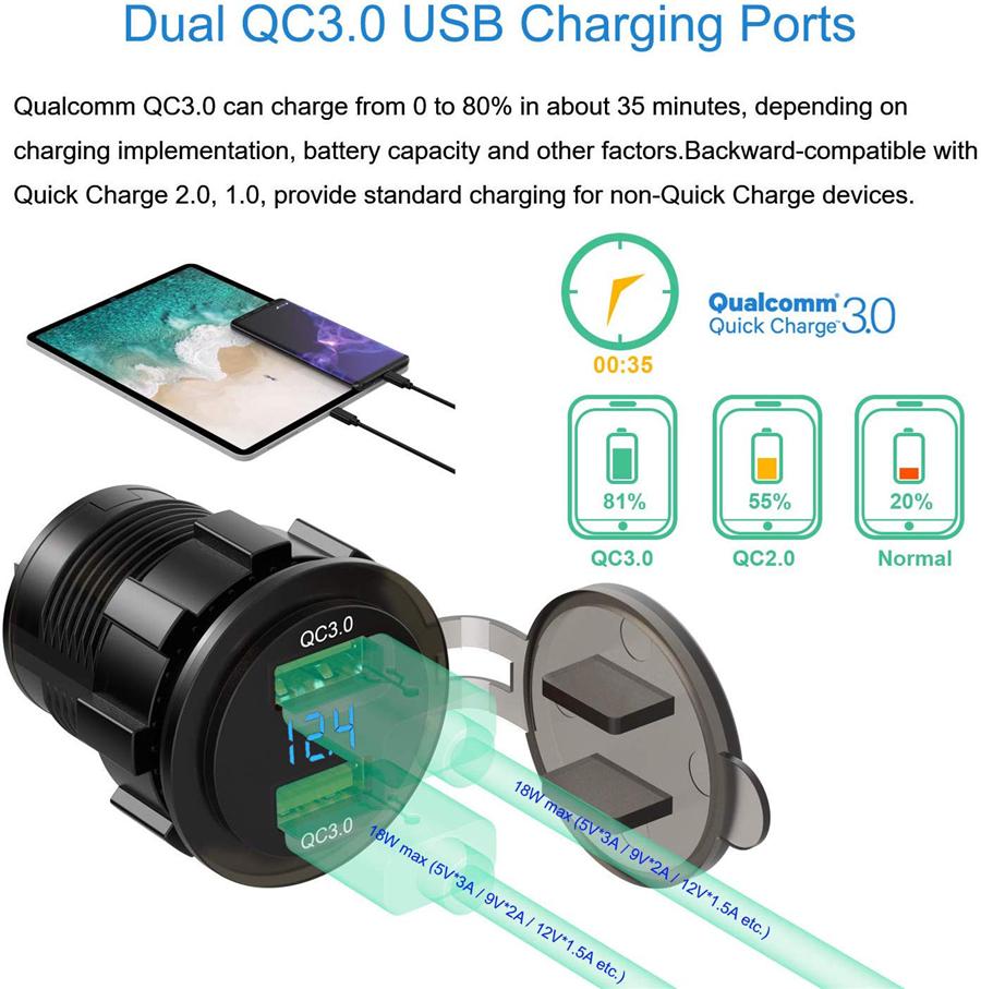 2USB Motorbike Charger Socket Digital LED Voltmeter+Relay For Kawasaki Versys650