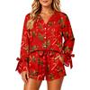 Women's Christmas Two Piece Pajama Set with Button Down Shirt and Shorts Sleepwear