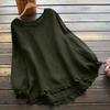 Women S Loose Fit Long Sleeve Round Neck Shirt With Ruffled Cuffs And Hem
