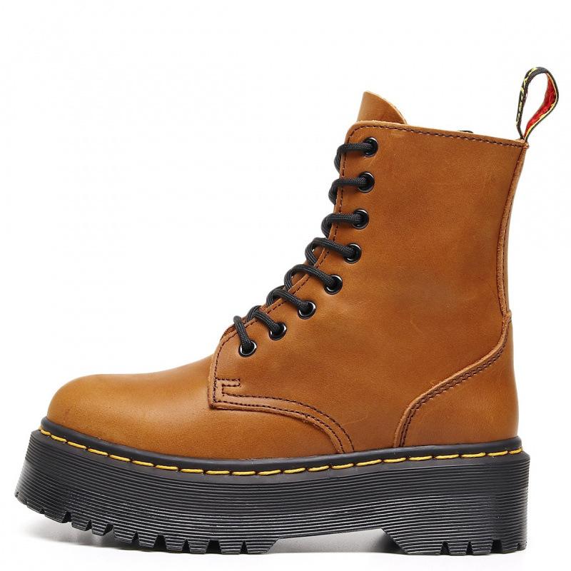 First layer thick bottom hole locomotive boots women, side zipper Crazy Horse brown short boots leather loose