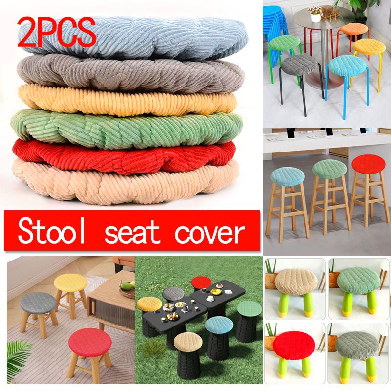 2pcs Thick Soft Round Stool Covers,Elastic Seat Cushions for Wood Iron Stool 25-30cm,Washable All-Season Chair Cover Dining Room