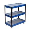 Three-Tier Mobile Tool Cart with Swivel Brake Wheels, Hand-Pushed Auto Repair Storage.