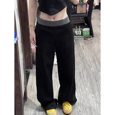 Pantaloni de trening casual cu design în culori contrastante, cu talie medie și înaltă, cu picior drept, pentru femei, pentru toamnă și iarnă, pantaloni noi cu picior larg