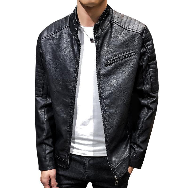 Men's leather jacket, locomotive jacket, men's spring and autumn slim-fitting trend, new handsome warm pu leather jacket men