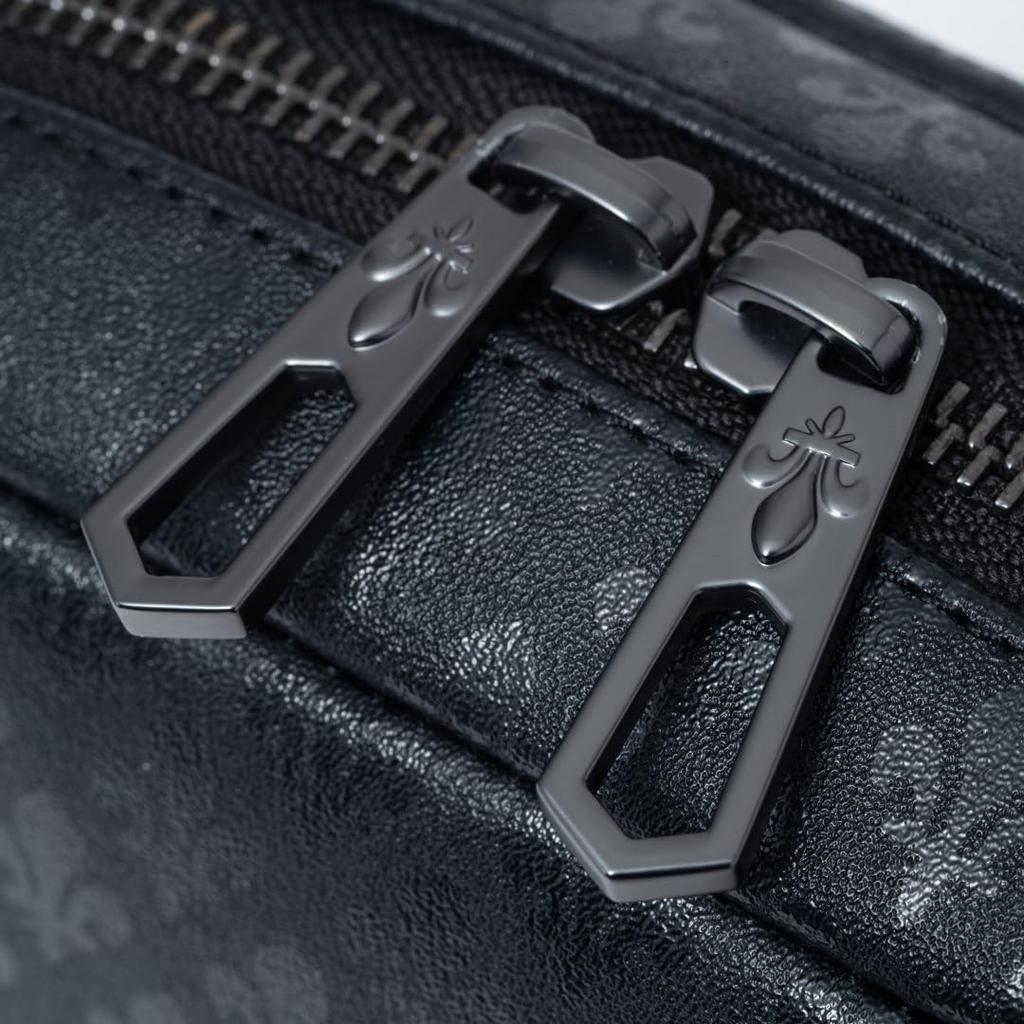 Unisex Schultertasche mit BLACK KINGHerren/Damen (Vertikale) Fleur-de-lis Monogramm, Kompakt, PVC, Wasserabweisend