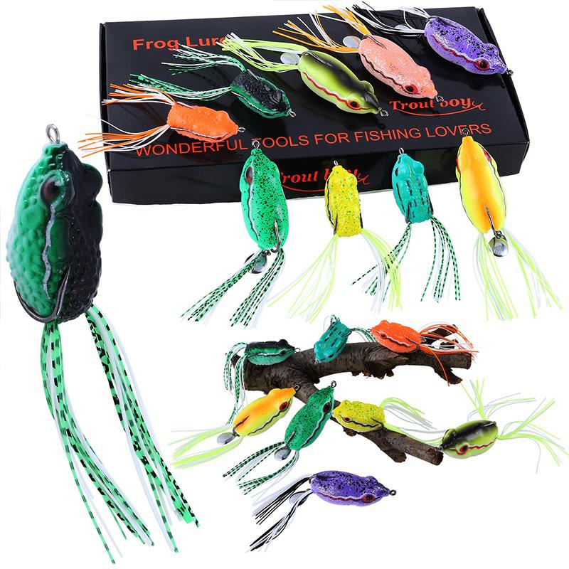 Topwater Frog Lure Soft Fishing Lure Kit 9pcs with Tackle Box for Bass Pike Snakehead Dogfish Musky