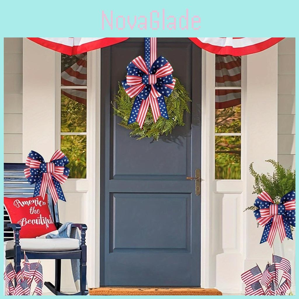Creative Independence Day Five Star Stripe Ribbon American Flag Decorative Bow