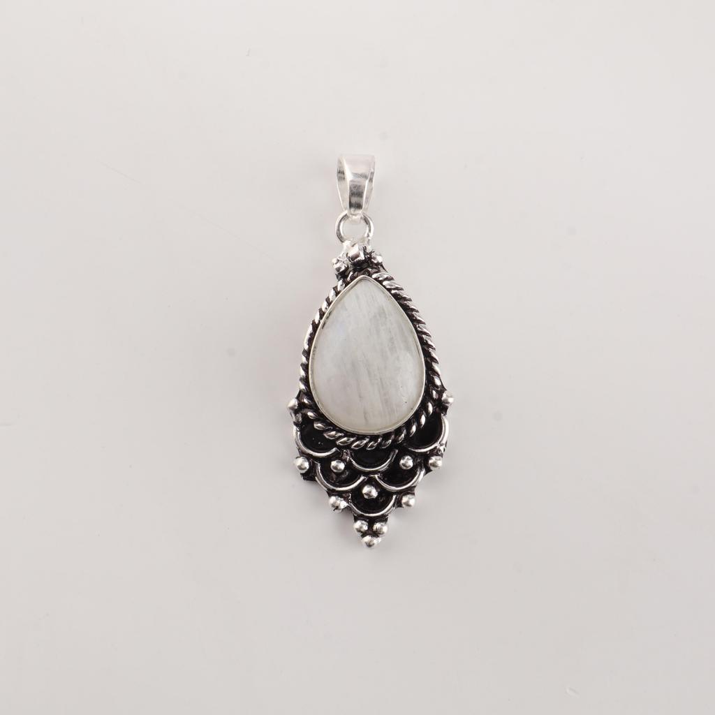 Rainbow Moonstone Gemstone 925 Sterling Silver Handcrafted Jewelry Pendant 1.5" For Gift PP-70-24