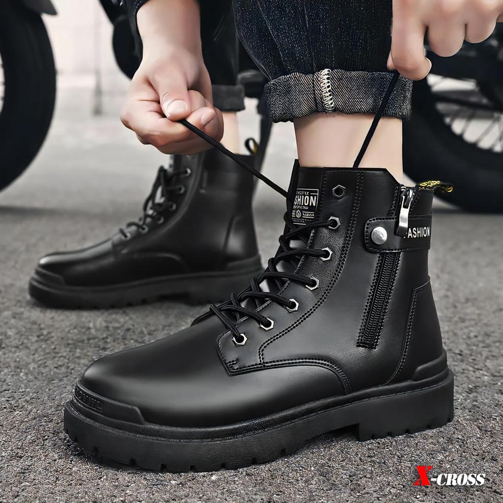Black Boots with Side Platform for and Military Comfortable and Side Zipper Ideal for Outdoor Korean Street and and American Casual Style for