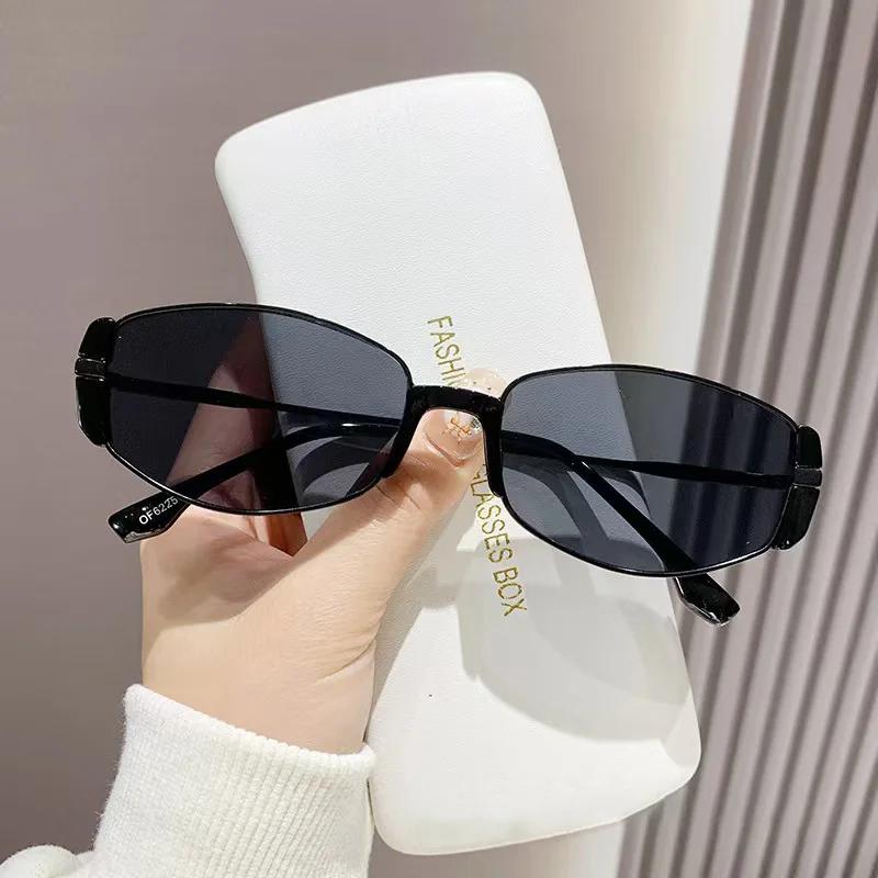 New Modern Retro Tea Narrow Frame Sunglasses Luxury Cat Eye Metal Sunglasses For Women Vintage Men Travel Outdoor Sunglasses