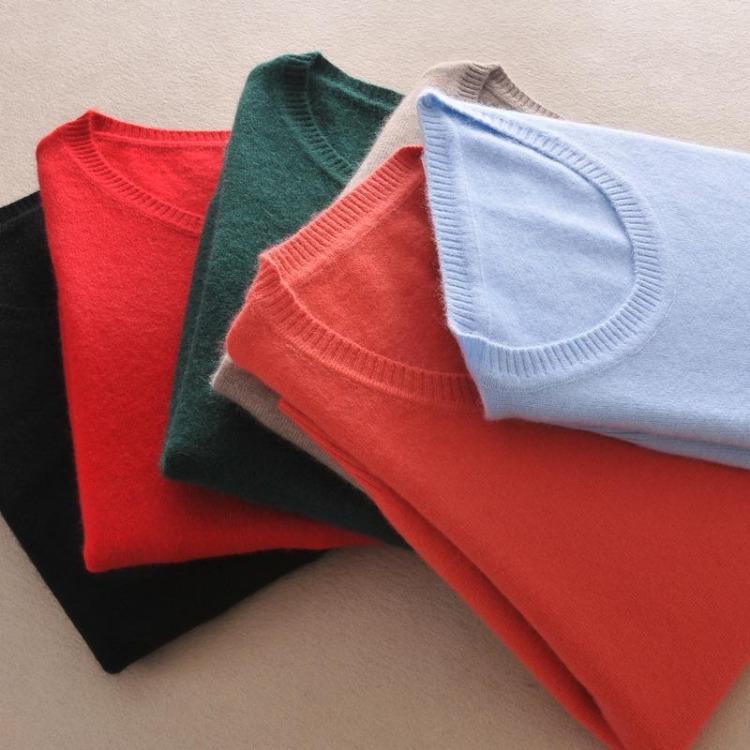 Cozy Cashmere Fuzzy Pullover Sweater Crew Fit Women Slim Knitted Neck Wool Black Red