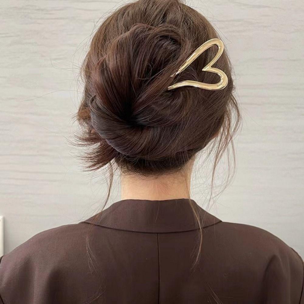 Hairstyle Tools U-shaped Hair Stick Zinc Zinc Alloy Love Heart Hair Stick Elegant Metal Hairpin  Girls