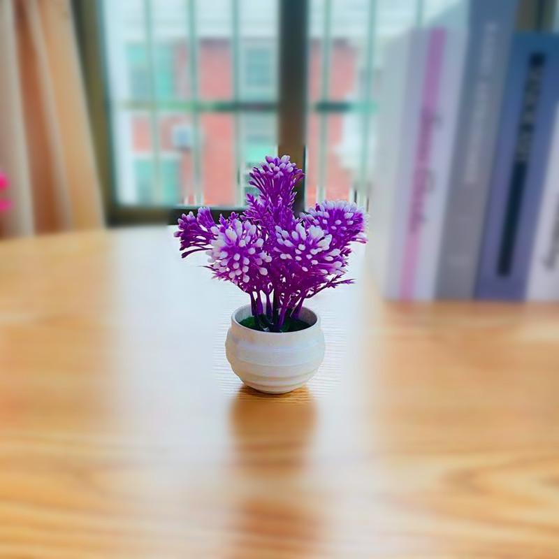 Artificial Green Plant Small Bonsai With Injection Molded Plastic Flowers For Desk Decor