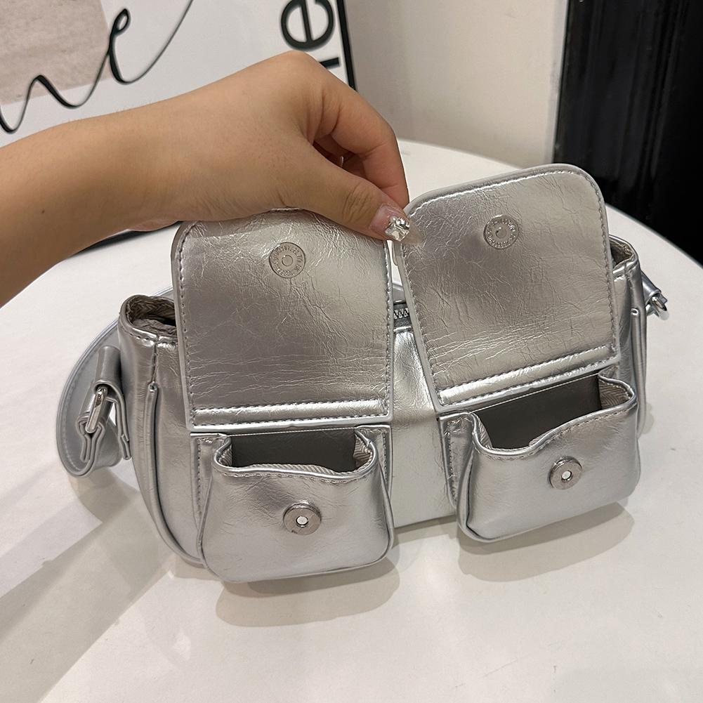 Retro Underarm Bag Double Pockets PU Leather Shopping Bag Fashion Solid Designer Armpit Bag Zipper Portable Ladies Chic Hobo Bag