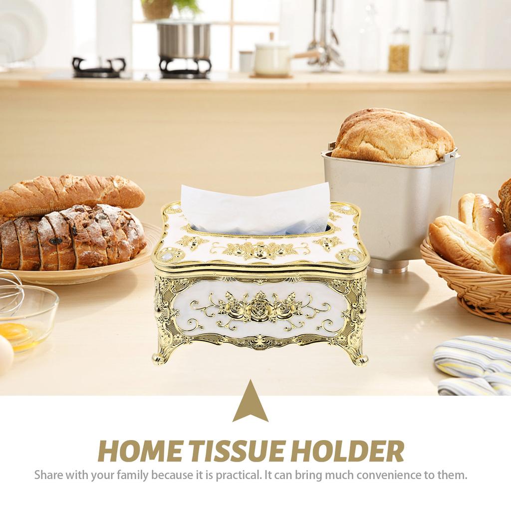 Gold Edge Tissue Box Home Storage European Style Case Rose Pattern Holder Abs Plastic Kitchen Ganization Boxes
