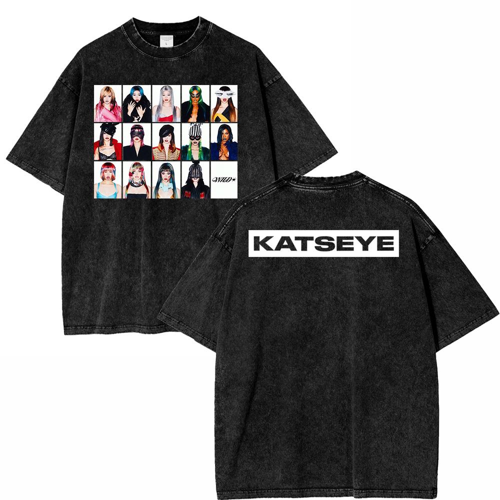 100% Cotton Vintage Washed Katseye The Wildworld Tour 2026 T Shirt Fashion Men/Women Retro Oversize Loose Acid Wash Tees Shirts