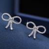 Elegant Bow Micro-inlaid Diamond Stud Earrings - Pure Copper, Creative Fashion Style