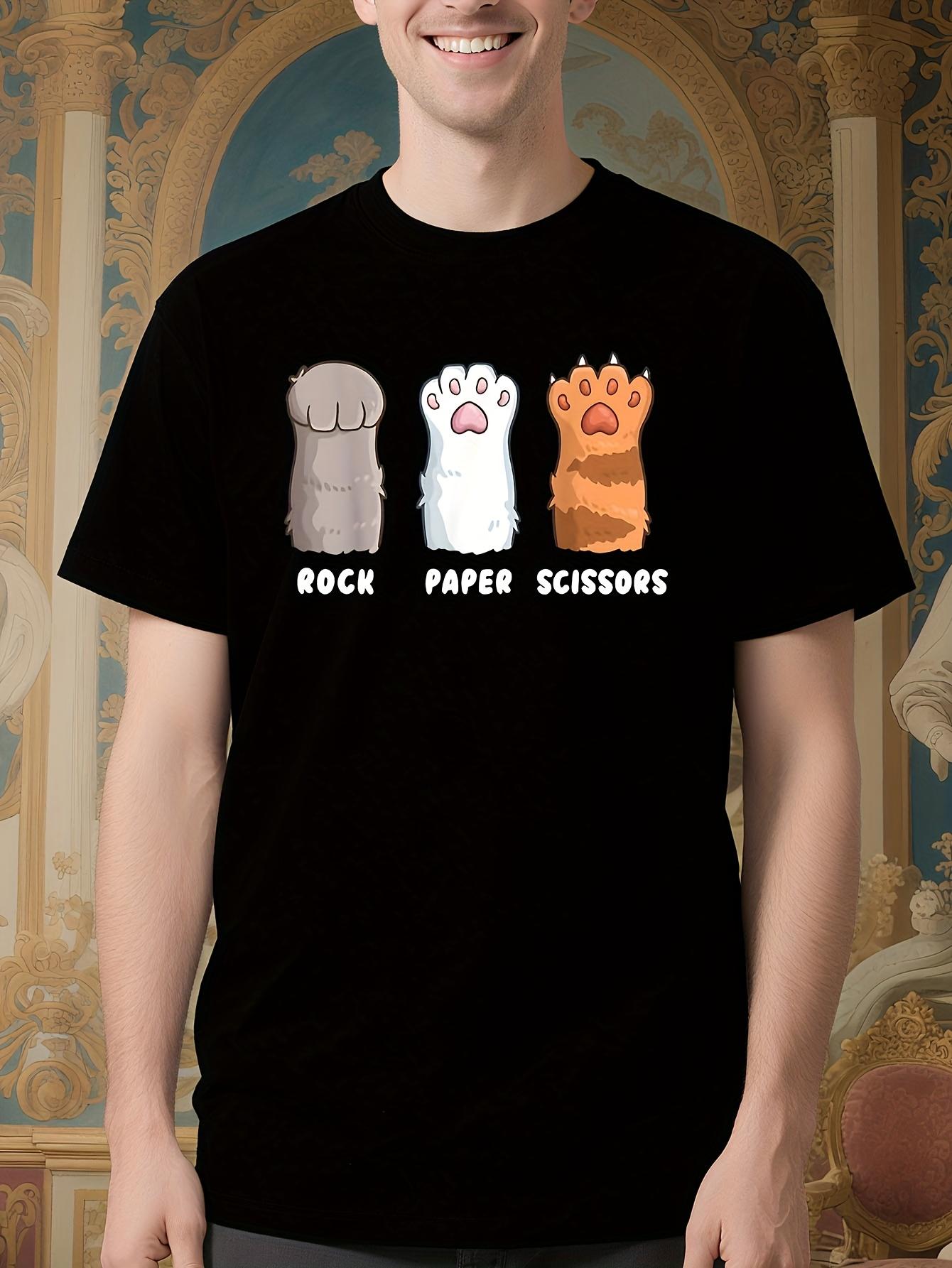 Funny Rock Paper Scissors Cat Tshirt - Soft Cotton Tee wi... XL