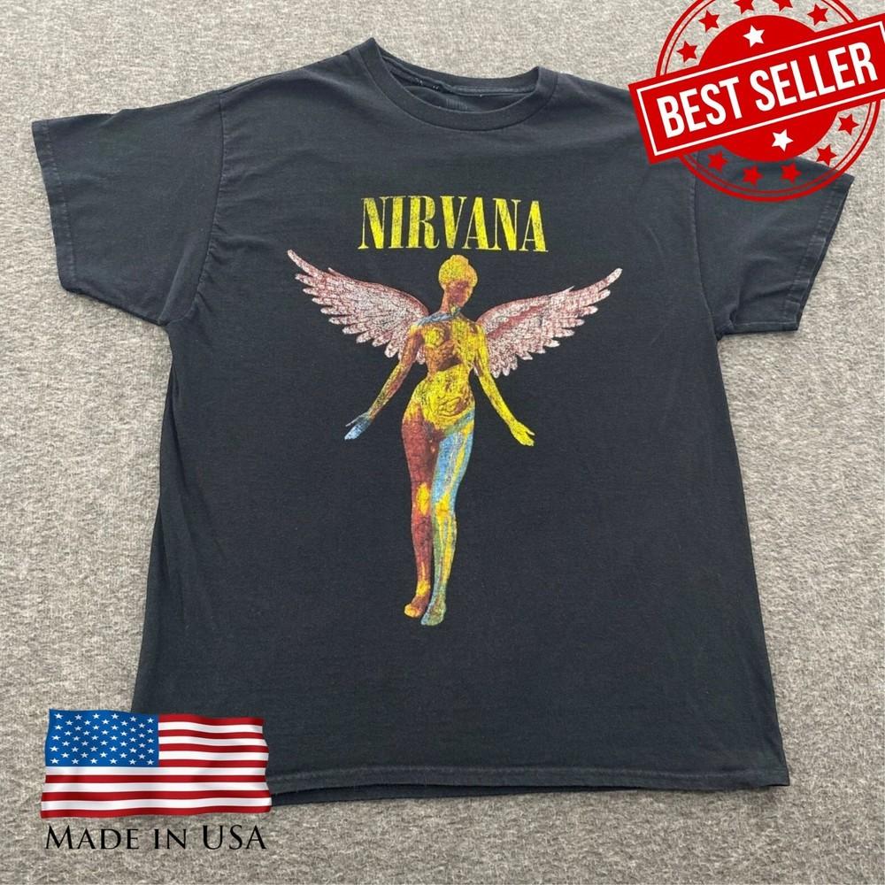 

Футболка в стиле Nirvana «In Utero» Белая с графическим изображением ангела Стиль 90-х Гранж Рок Унисекс Футболка XXXXL