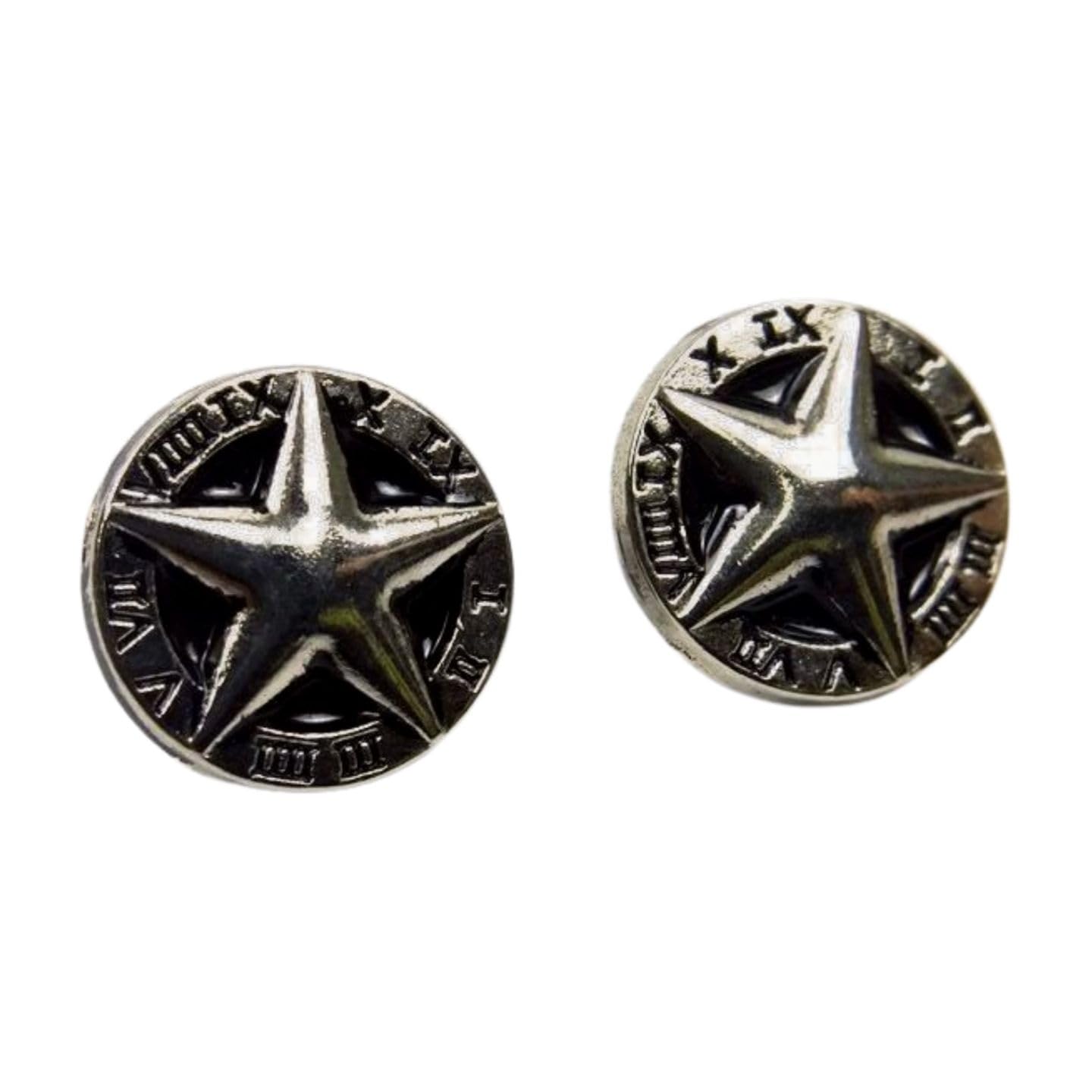 [F NODE] Silver Star-Shaped Pin Badge with Roman Numerals, Set of 2, 1.2cm, Alloy