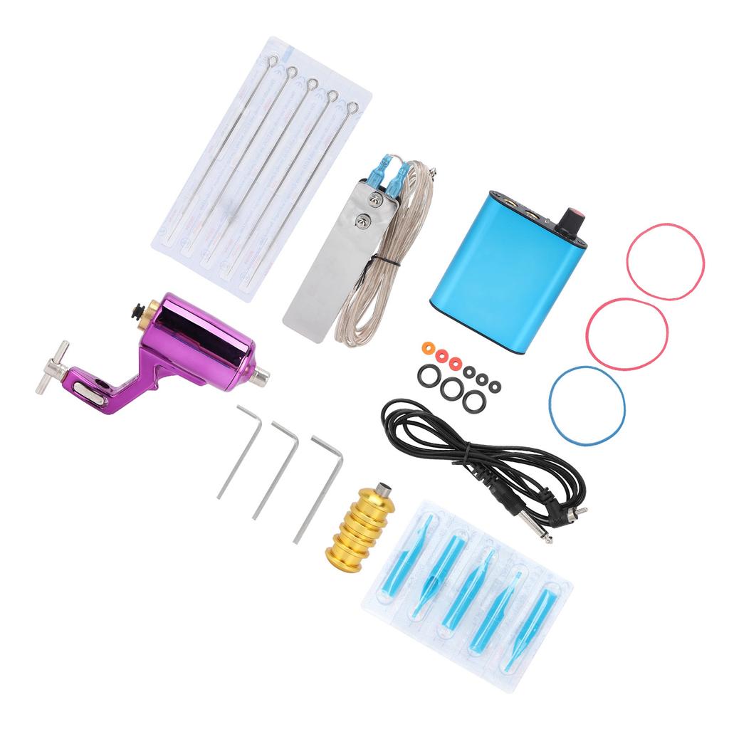 Rotary Motor Tattoo Machine Kit Tattoo Power Supply Foot Pedal Tattoo Tools 90‑265V PurpleUS Plug